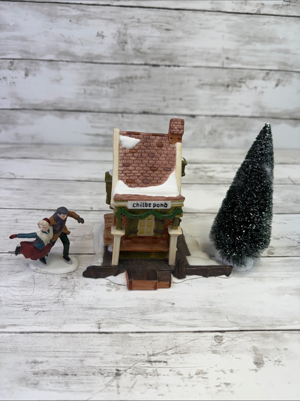 Dept 56 Childe Pond replacement piece plus skater and tree Christmas Village